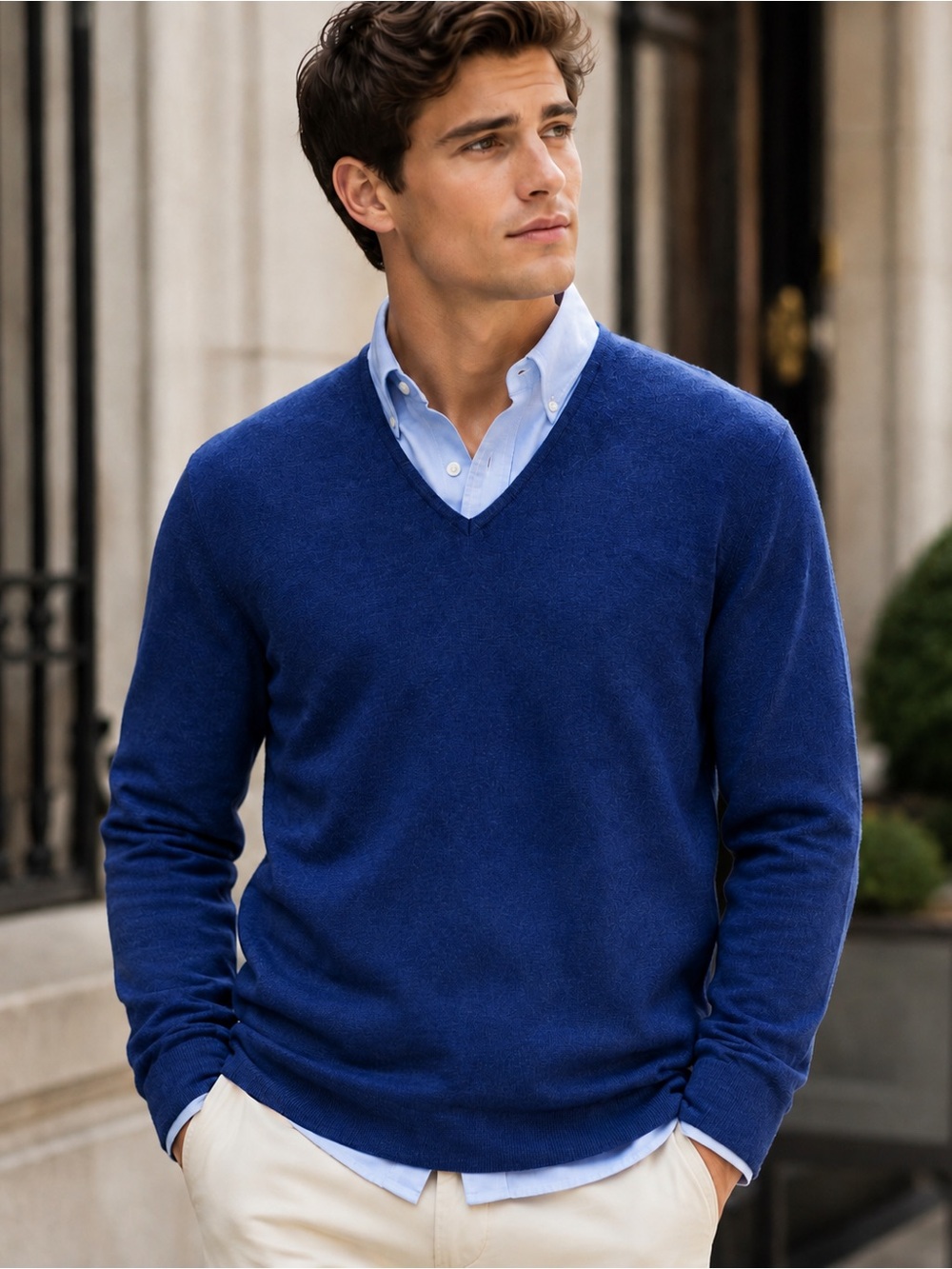 Codice Blue Extra Fine Merino Wool V-Neck Sweater Large Men Made in Italy Preppy